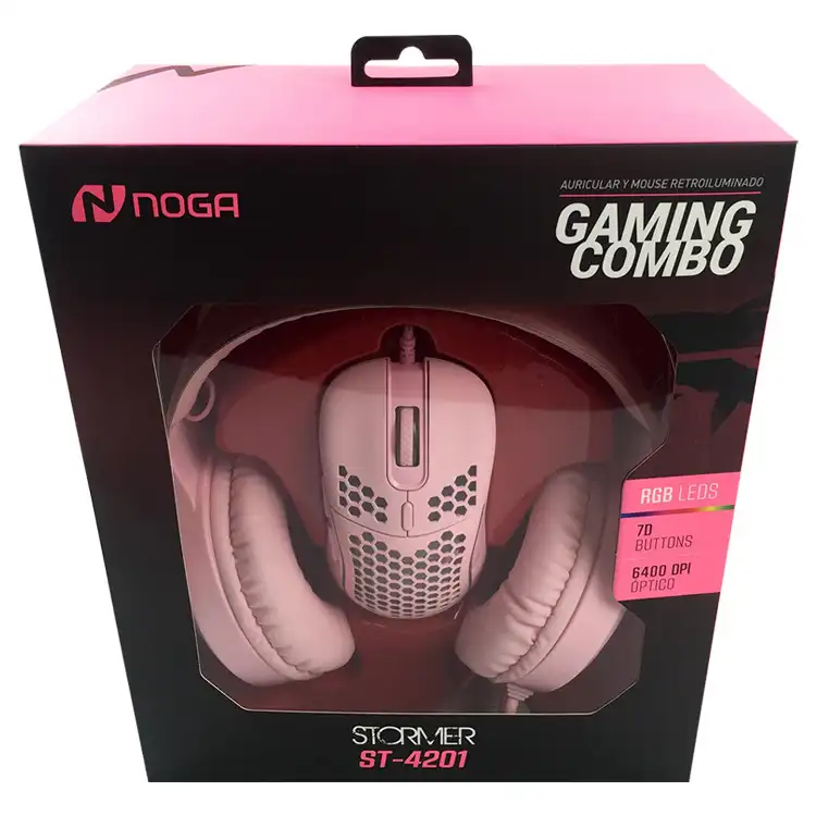 Kit Gamer Noga ST-4201 Rosa auricular y mouse RGB Argentina