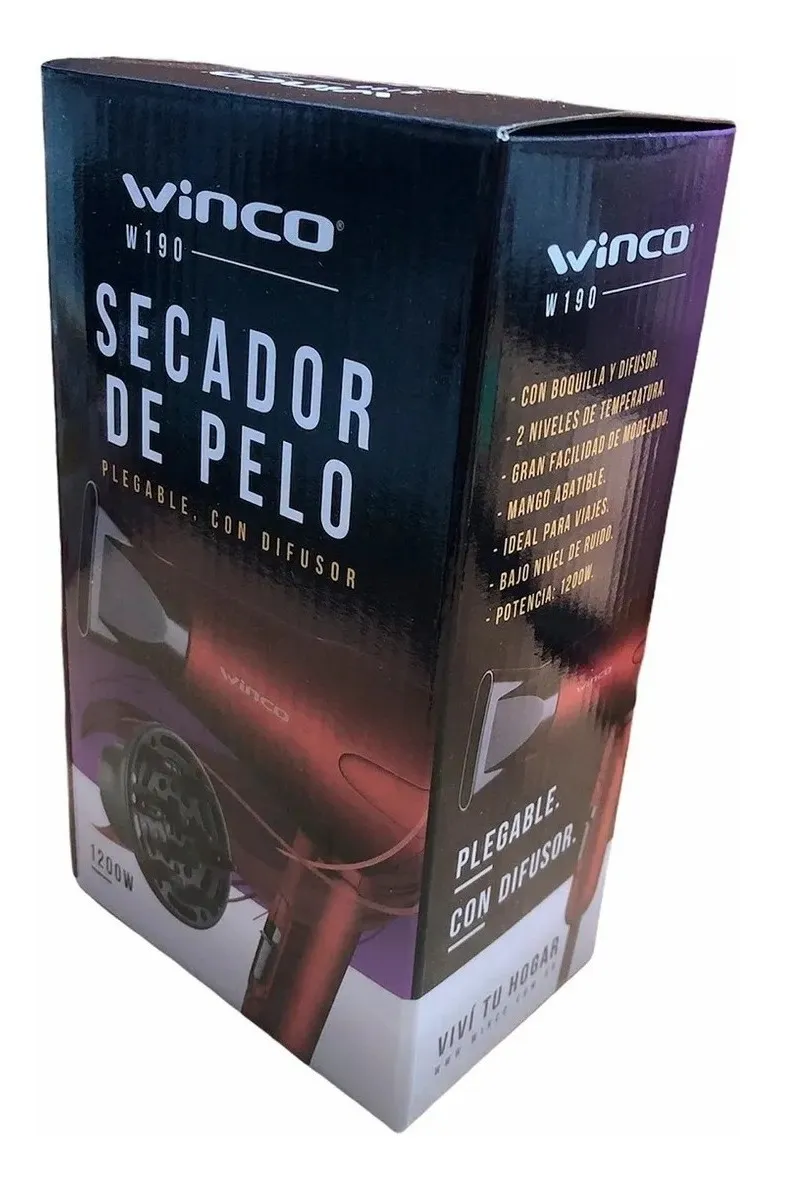 Secador de Pelo Winco W190 Plegable 1200w Rojo con Difusor - Imagen 3