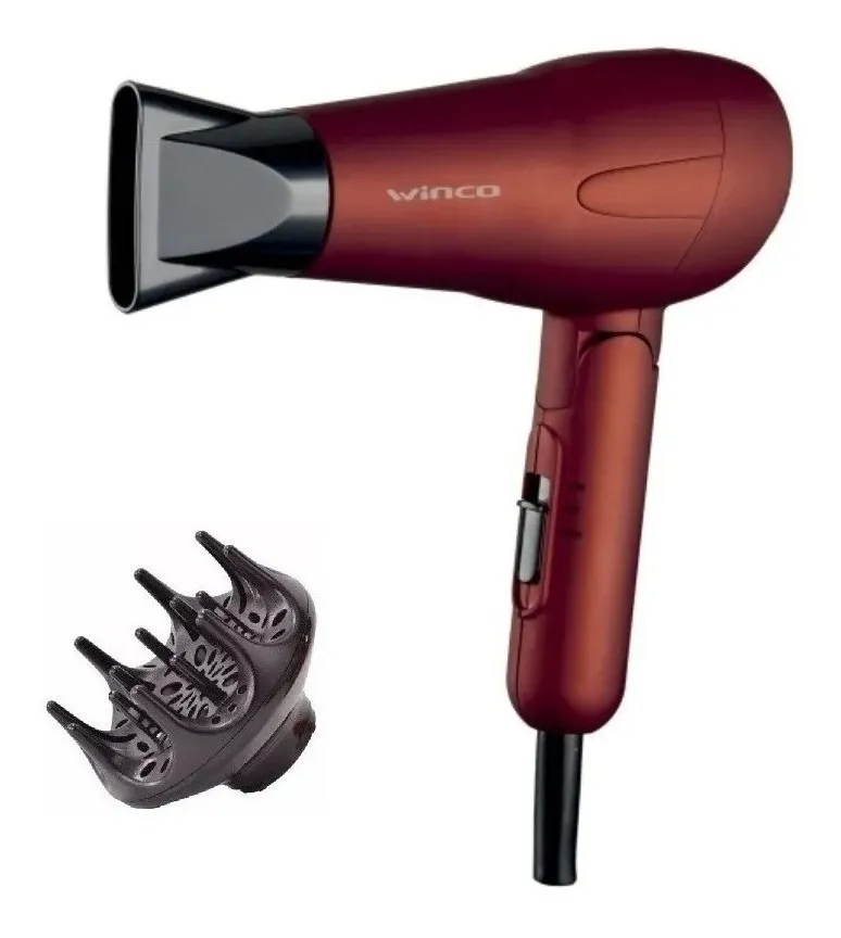 Secador de Pelo Winco W190 Plegable 1200w Rojo con Difusor - Imagen 2
