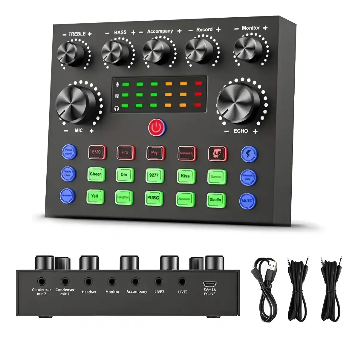 Placa de Sonido V8S Bluetooth portátil con perillas y luces LED para streaming Argentina