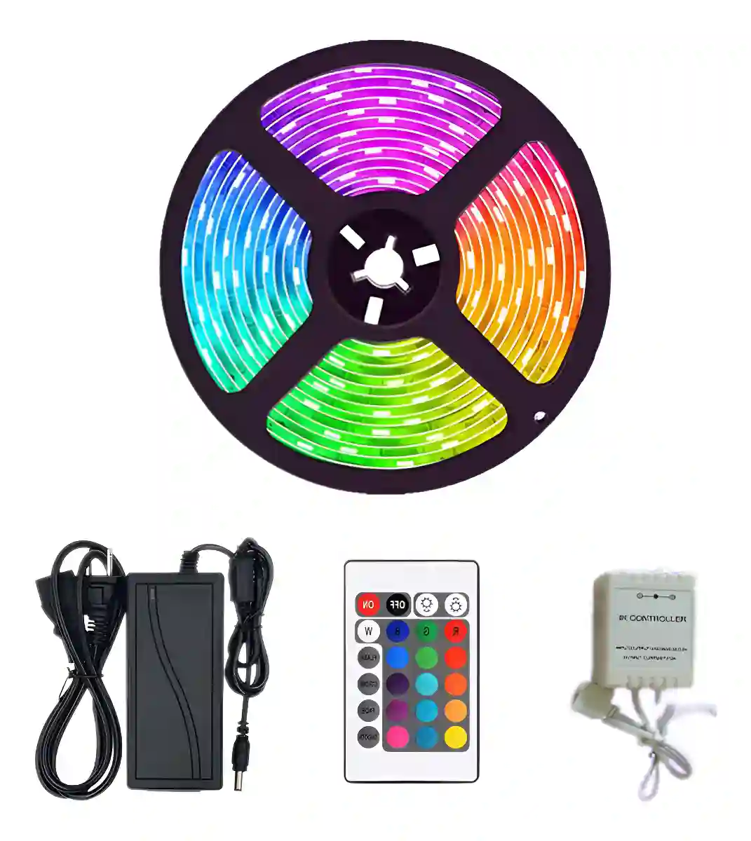 Kit Tira LED RGB 5050 de 5 metros con fuente y control remoto Argentina