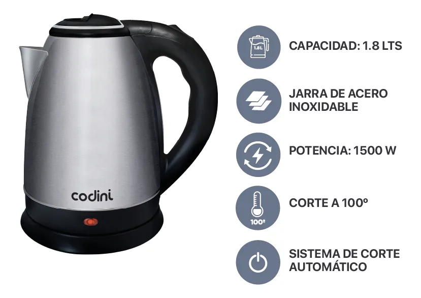 Pava eléctrica Codini P18HAN sobre mesada moderna lista para uso doméstico
