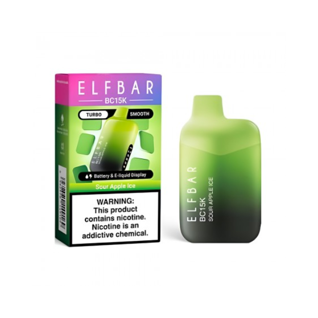 Vaper Elfbar Sour Apple Ice sobre mesa mostrando diseño compacto moderno