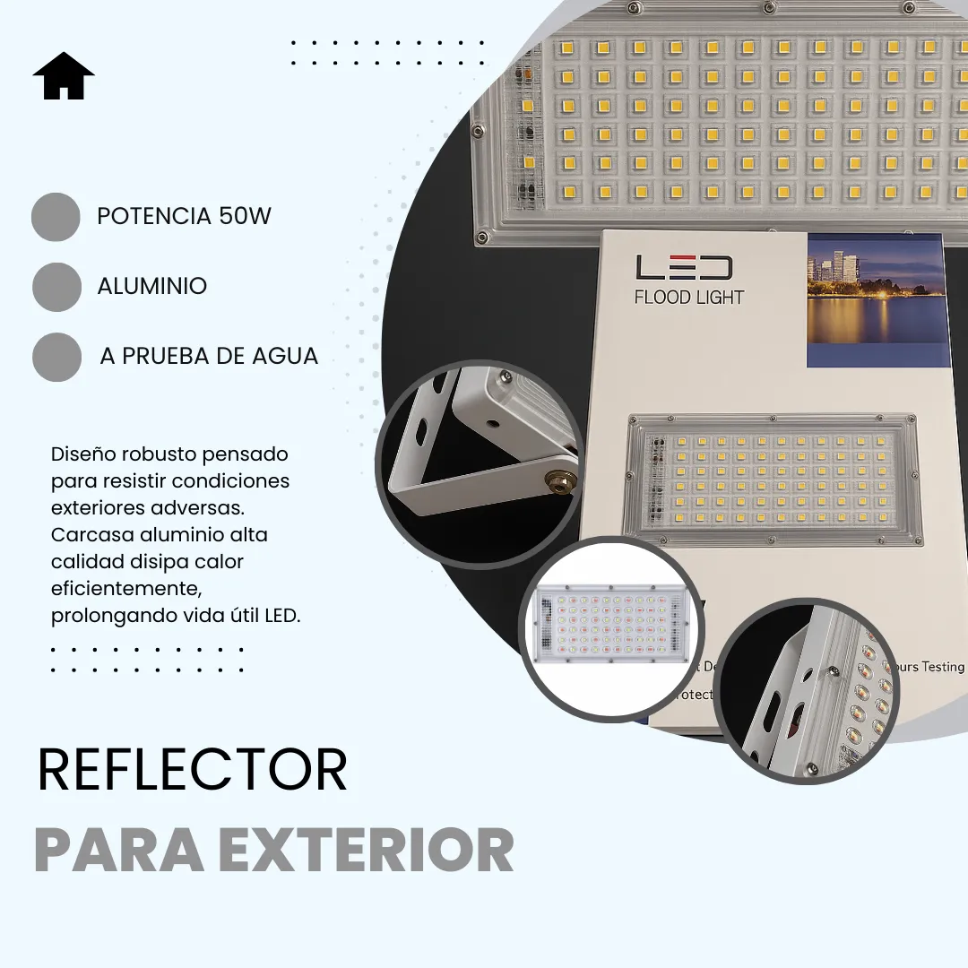 Reflector LED 50W Exterior IP66 Luz Blanca Fría LD50 - Imagen 2