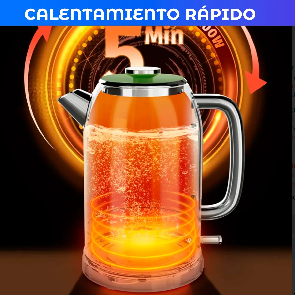 Pava Eléctrica Retro 1.8L Acero Inoxidable con Termómetro 1500W - Imagen 2