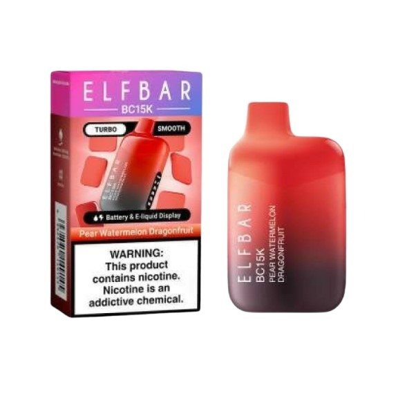 Vaper Elfbar Pear Watermelon Dragonfruit colocado sobre mesa moderna listo para uso