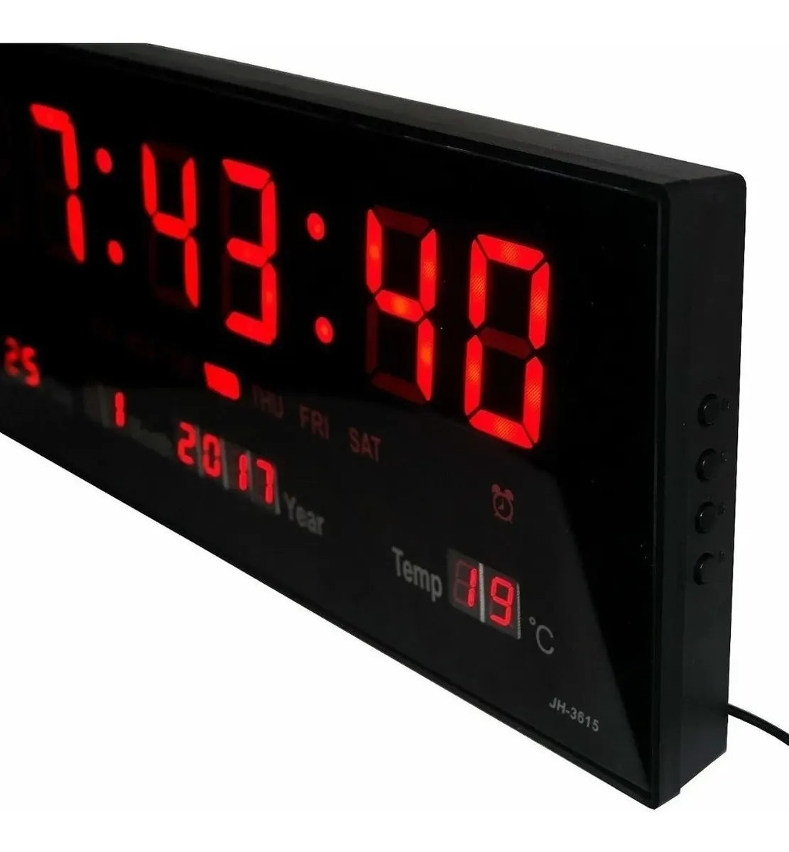 Reloj Digital Pared LED 36cm Alarma Calendario Temperatura - Imagen 3