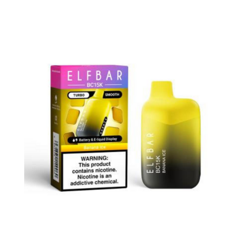 Vaper Elfbar Americano Ice apoyado sobre superficie con diseño moderno