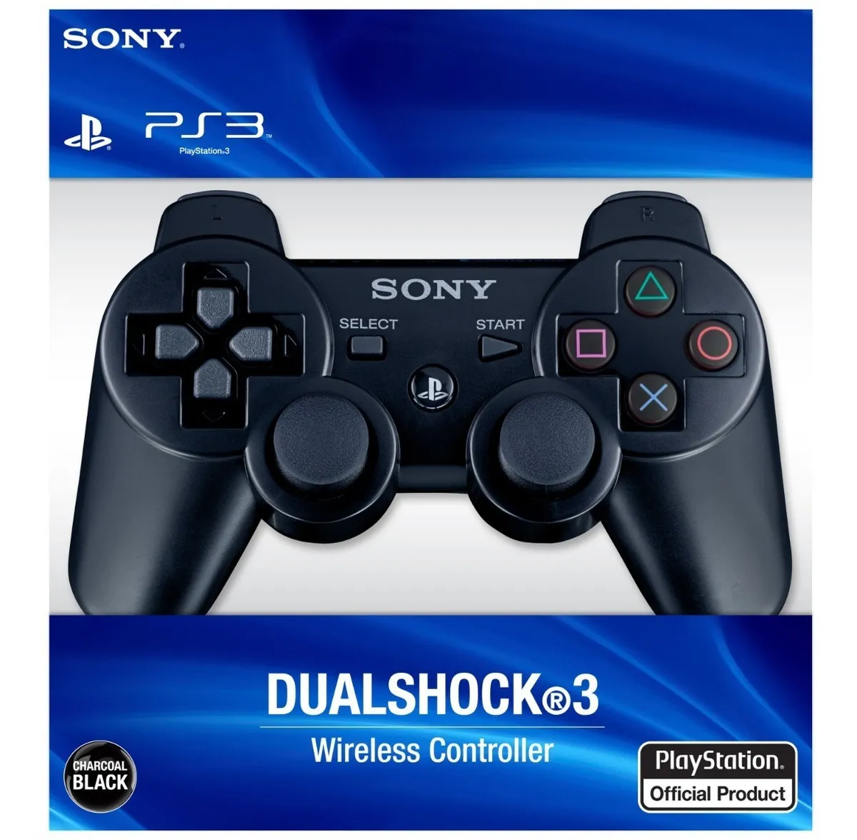 Joystick inalámbrico PS3 negro vista frontal botones
