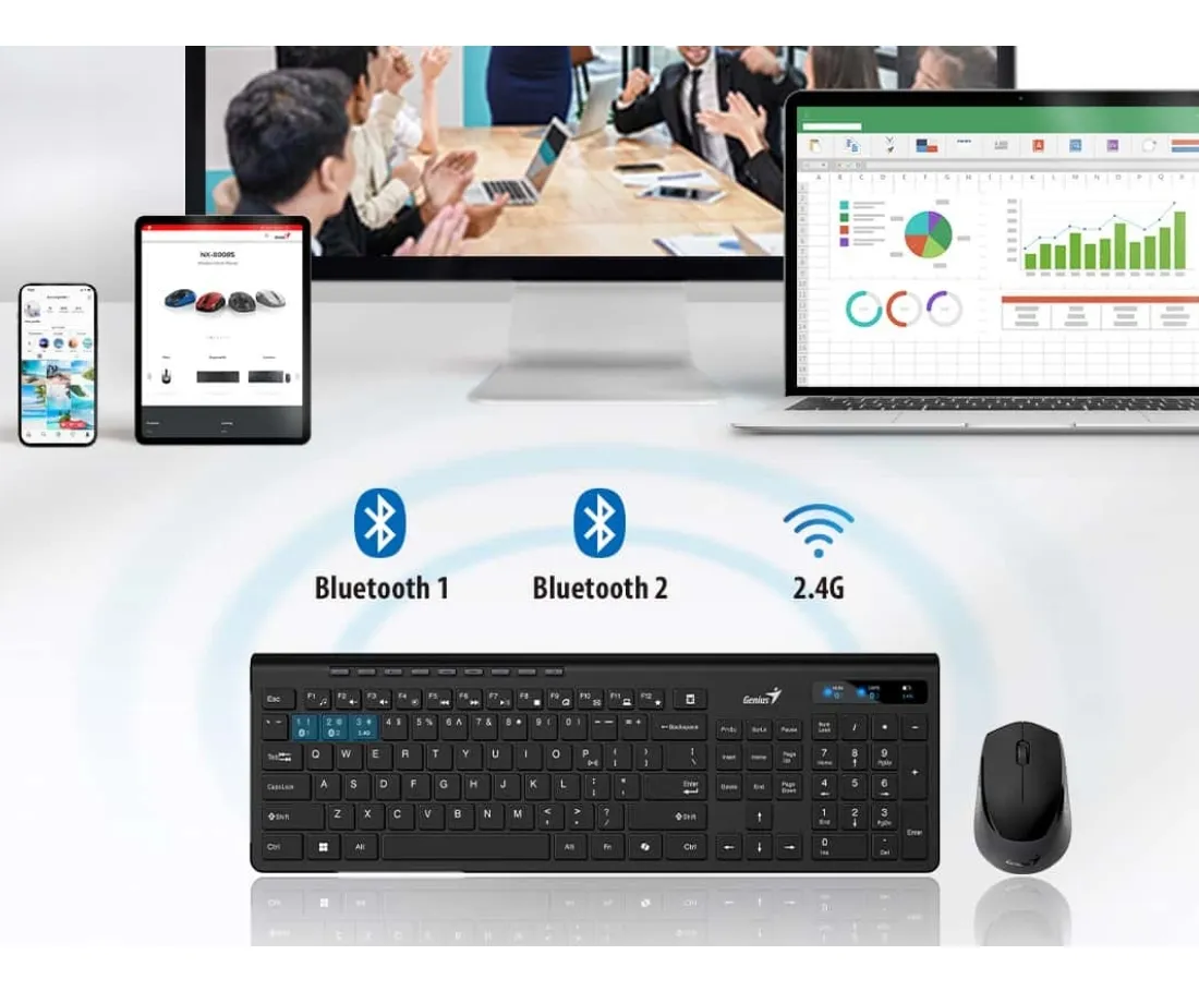 Combo Teclado Mouse Genius Slimstar 8230 Inalámbrico Multi-Device - Imagen 2