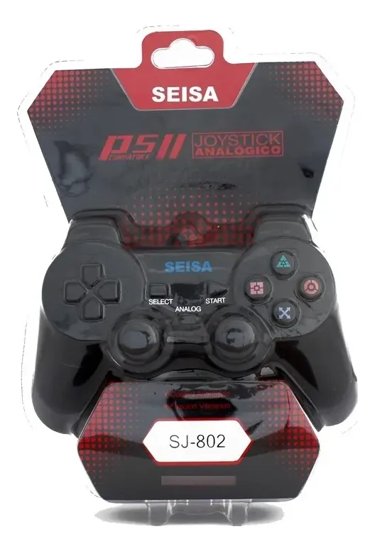 Joystick Seisa SJ-802 negro con diseño ergonómico para PlayStation 2