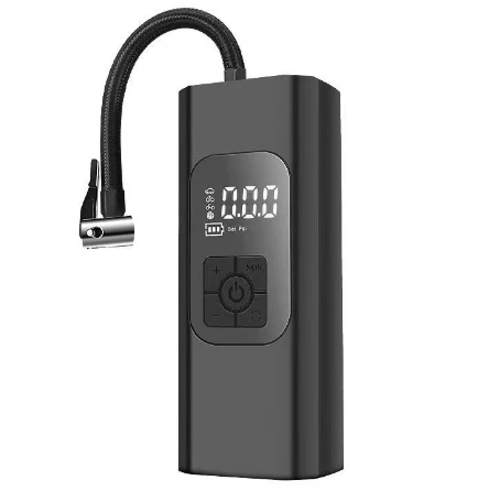 Compresor Seisa AF-C04 mostrando pantalla digital encendida marcando presión de neumático.