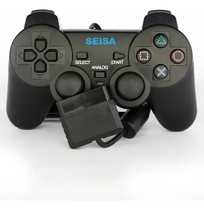 Joystick Seisa SJ-802 PS2 PS1 Negro Con Vibración Ergonómico - Imagen 2