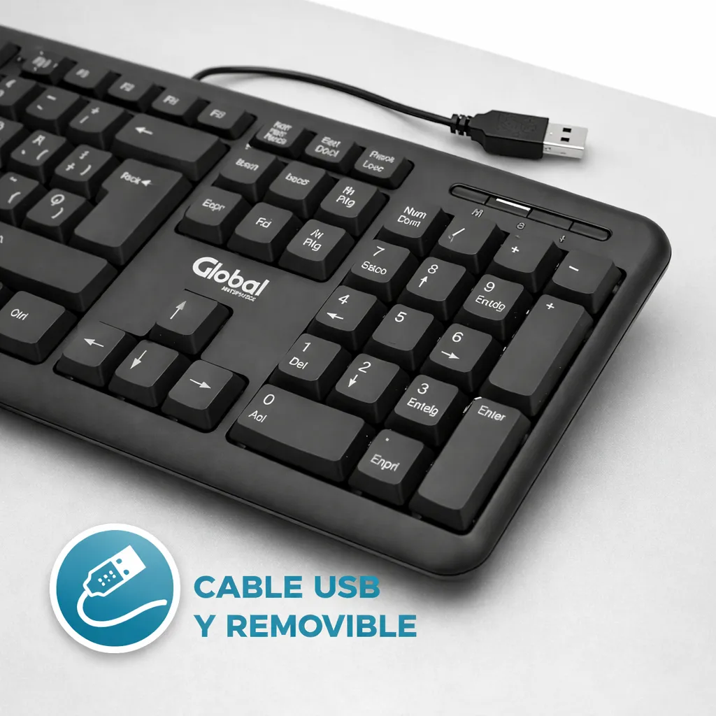 Teclado USB de Membrana con Teclado Numérico Idioma Español Negro - Imagen 3