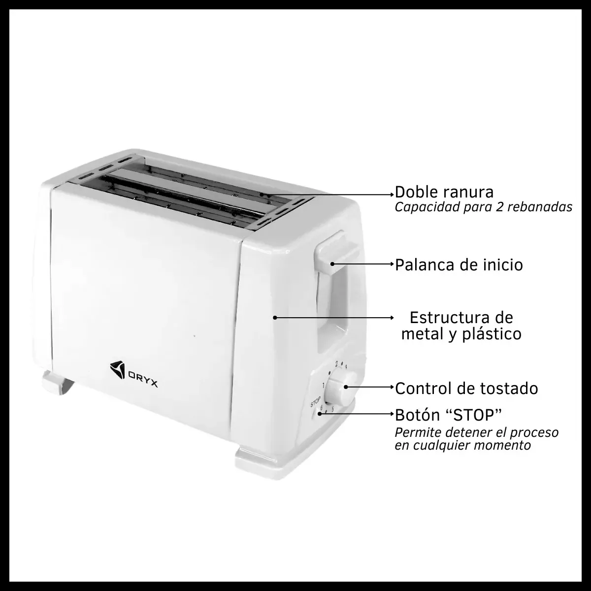 Tostadora Eléctrica Oryx OR-T20 2 Ranuras 6 Niveles 750W - Imagen 4