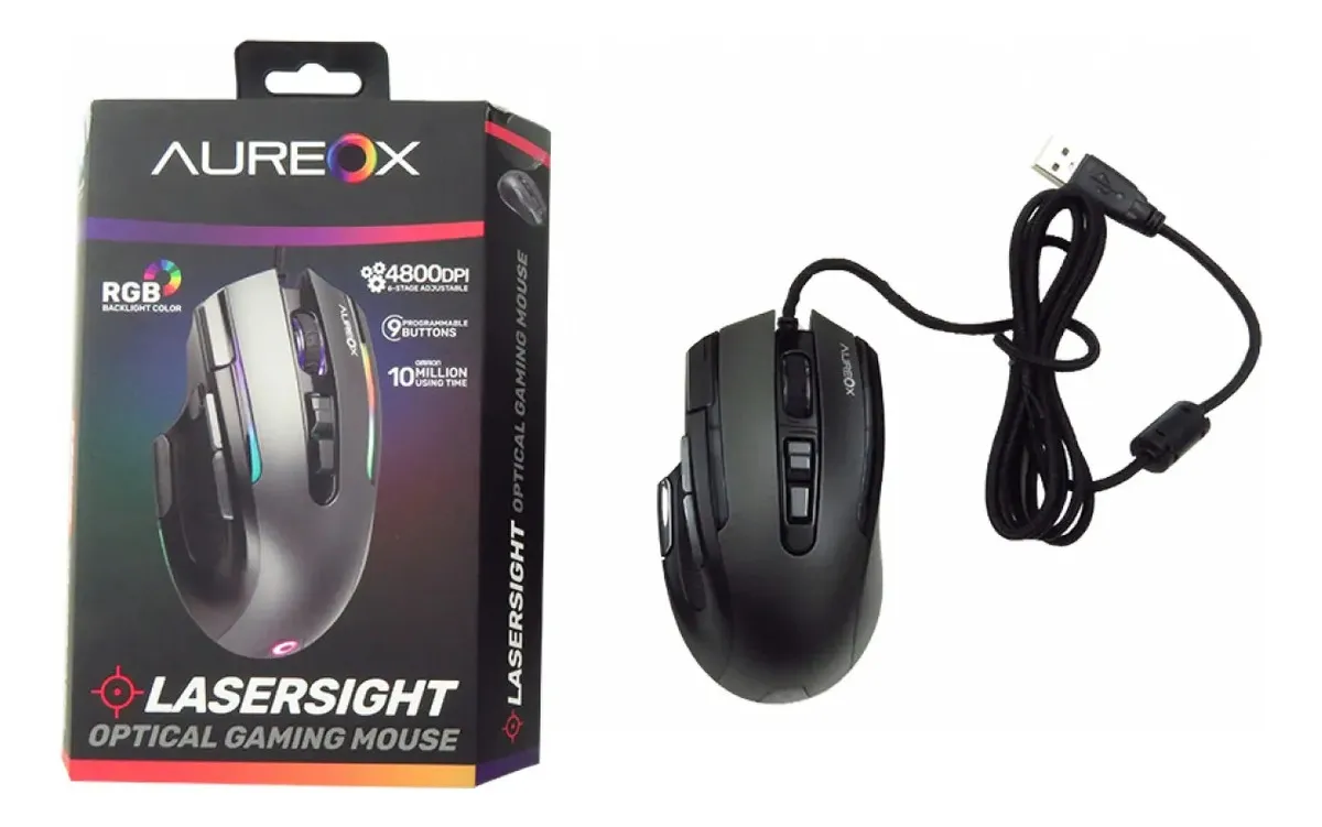 Mouse Gamer Aureox Lasersight GM400W Blanco RGB 4800 DPI 9 Botones