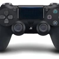 Joystick Dualshock 4 original color negro azabache visto de frente.