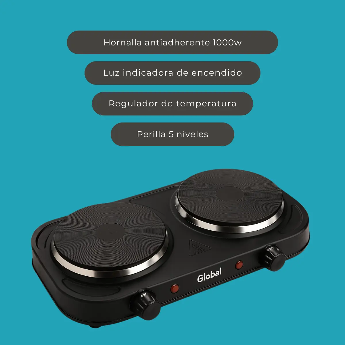 Anafe Electrico Global Electronics E2B 2 Hornallas 2000W Negro - Imagen 5