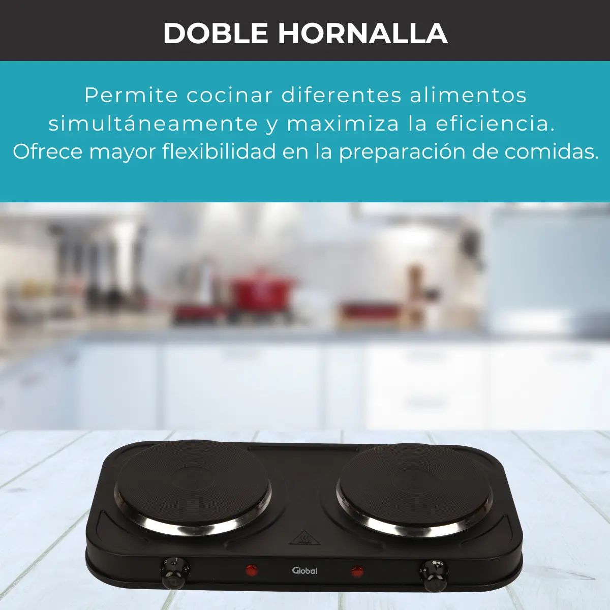 Anafe Electrico Global Electronics E2B 2 Hornallas 2000W Negro - Imagen 3