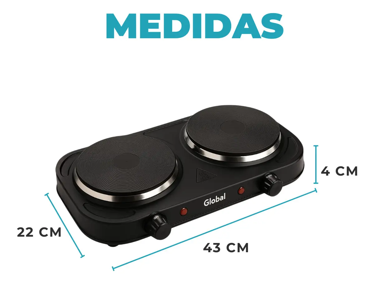Anafe Electrico Global Electronics E2B 2 Hornallas 2000W Negro - Imagen 2