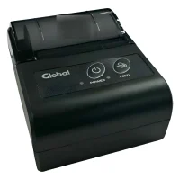 Impresora térmica portátil negra imprimiendo un ticket de venta sobre un mostrador.