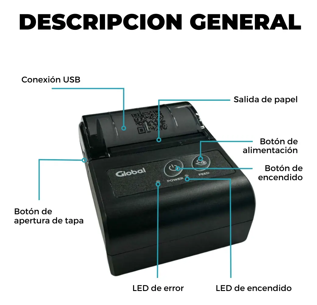 Impresora Térmica Portátil 58mm Bluetooth Bluetooth 5.0 VESA - Imagen 2