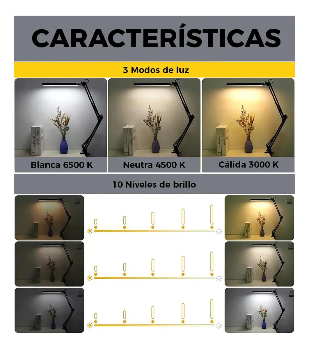 Velador LED USB Flexible Luz Calida Fria Escritorio Negro - Imagen 3