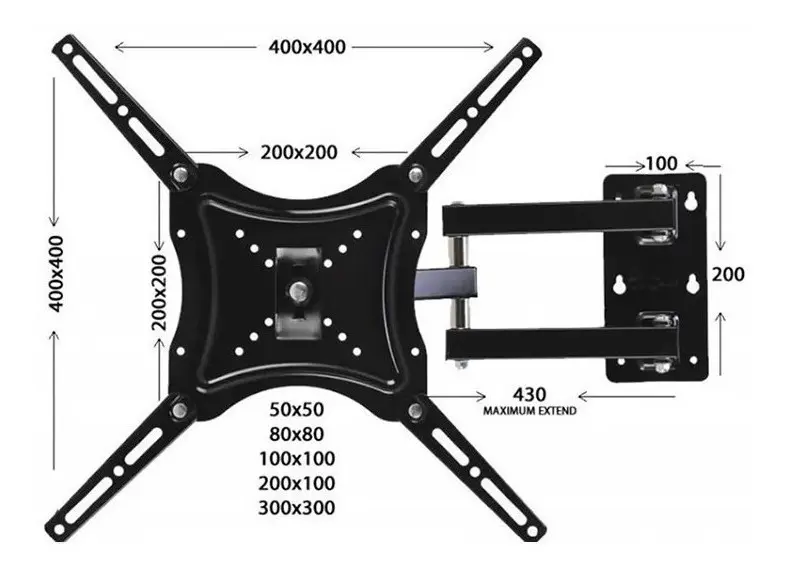 Soporte TV Articulado 14 a 55 Pulgadas Reforzado VESA 400x400 - Imagen 3