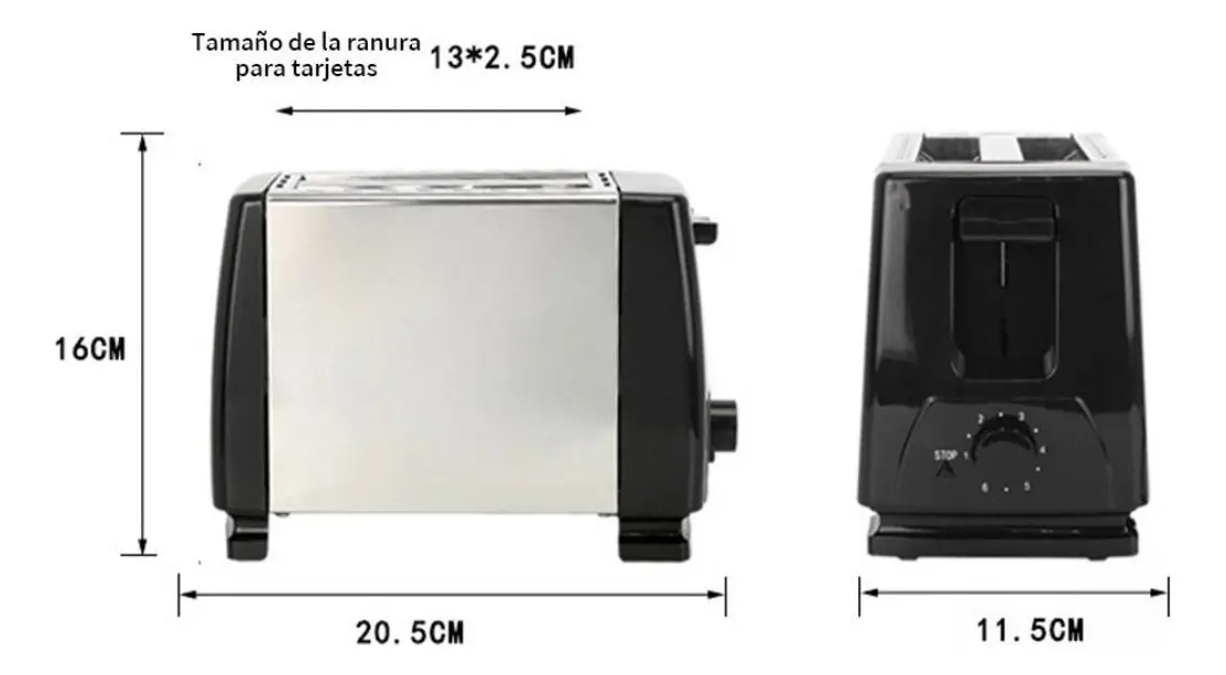 Tostadora Electrica 2 Rebanadas 750W Acero Inoxidable 6 Niveles - Imagen 2