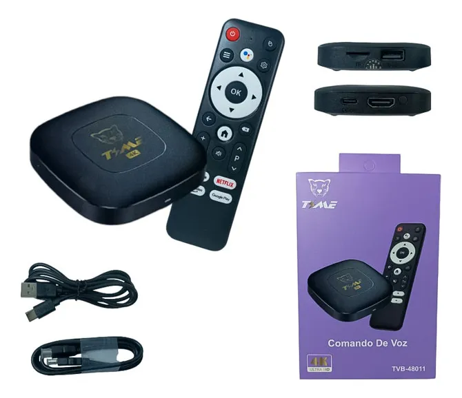 TV Box Time Android 14 conectado a televisor moderno con contenido 4K